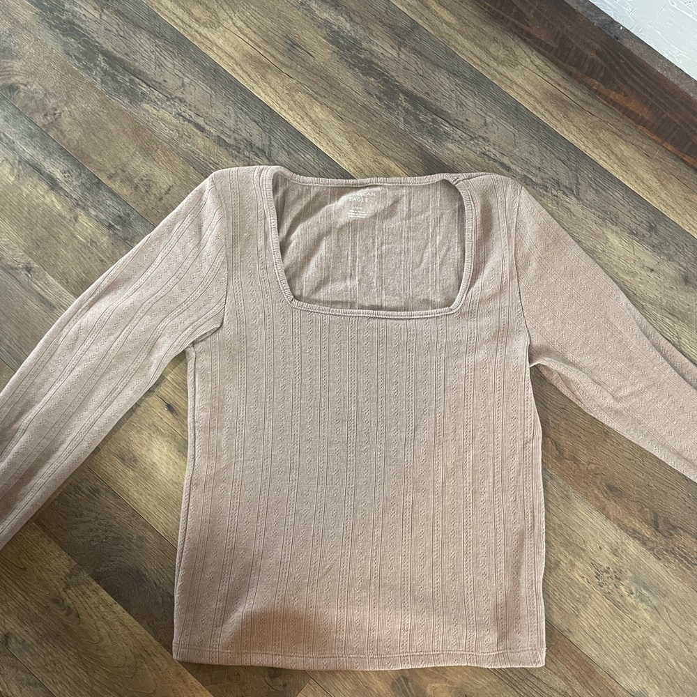American Eagle Outfitters Beige Long Sleeve Top